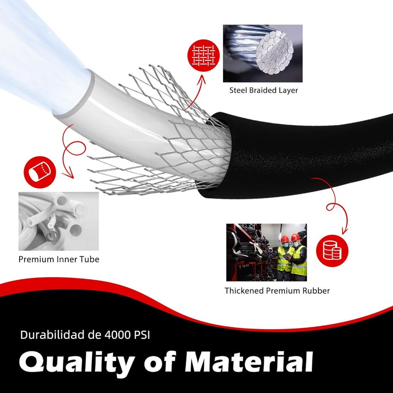 Ufixed 3/8” Pressure Washer Hose 25FT 4000psi,Rubber Hose,Quick Connect,360° Swivel,Kink-resistant,Heavy Duty,Black - Image 3